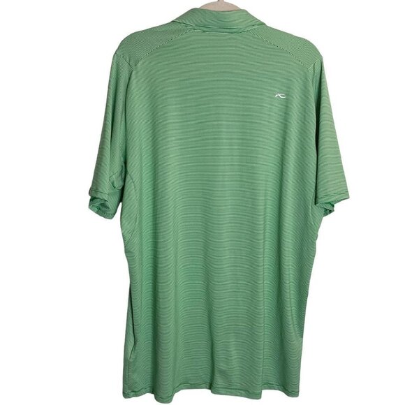 KJUS Polo‎ Shirt Mens L Performance Geometric Striped UPF 50+ Green Golf - Picture 5 of 9
